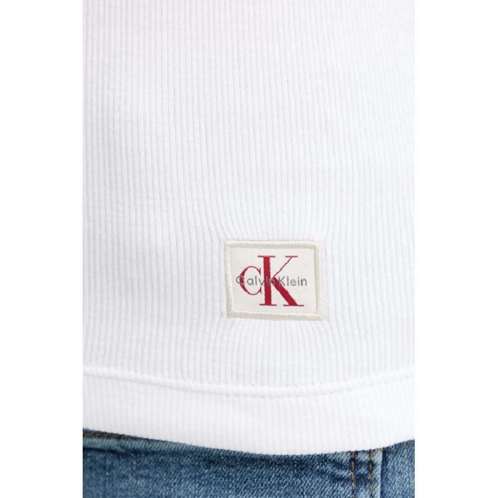CALVIN KLEIN JEANS A - WOVEN LABEL 2X2 RIB POLO T-SHIRT ΜΠΛΟΥΖΑ ΓΥΝΑΙΚΕΙΑ WHITE