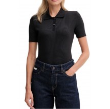 CALVIN KLEIN JEANS A - WOVEN LABEL 2X2 RIB POLO T-SHIRT ΜΠΛΟΥΖΑ ΓΥΝΑΙΚΕΙΑ BLACK