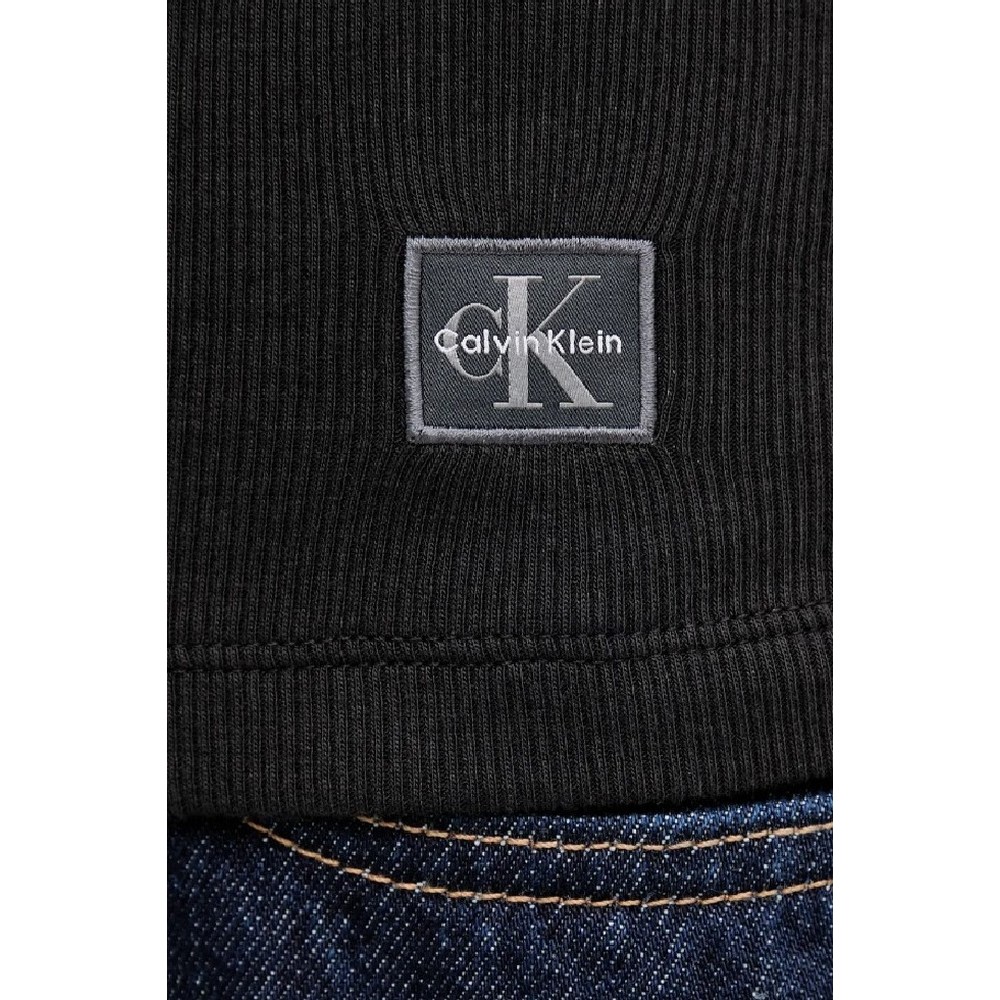 CALVIN KLEIN JEANS A - WOVEN LABEL 2X2 RIB POLO T-SHIRT ΜΠΛΟΥΖΑ ΓΥΝΑΙΚΕΙΑ BLACK