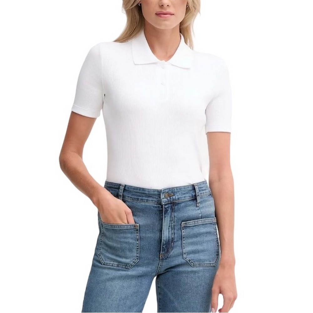 CALVIN KLEIN JEANS A - WOVEN LABEL 2X2 RIB POLO T-SHIRT ΜΠΛΟΥΖΑ ΓΥΝΑΙΚΕΙΑ WHITE