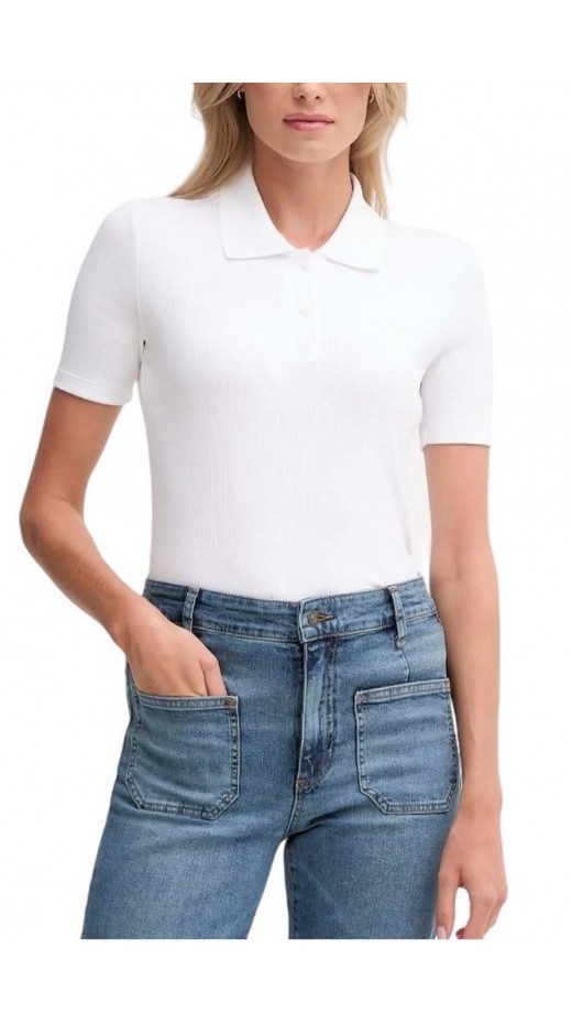 CALVIN KLEIN JEANS A WOVEN LABEL 2X2 RIB POLO T-SHIRT ΜΠΛΟΥΖΑ ΓΥΝΑΙΚΕΙΑ WHITE