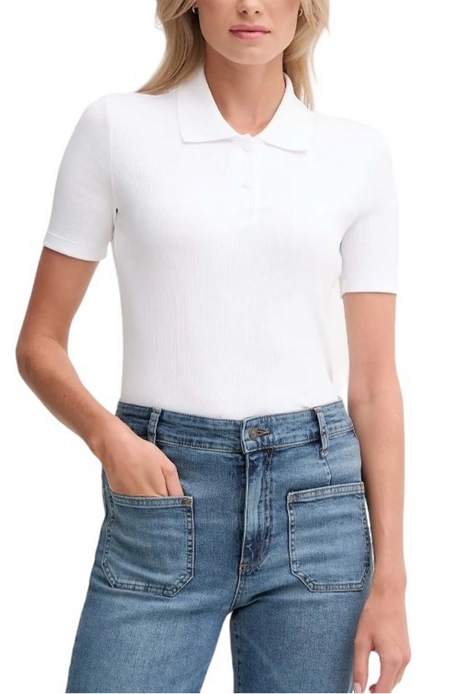 CALVIN KLEIN JEANS A - WOVEN LABEL 2X2 RIB POLO T-SHIRT ΜΠΛΟΥΖΑ ΓΥΝΑΙΚΕΙΑ WHITE