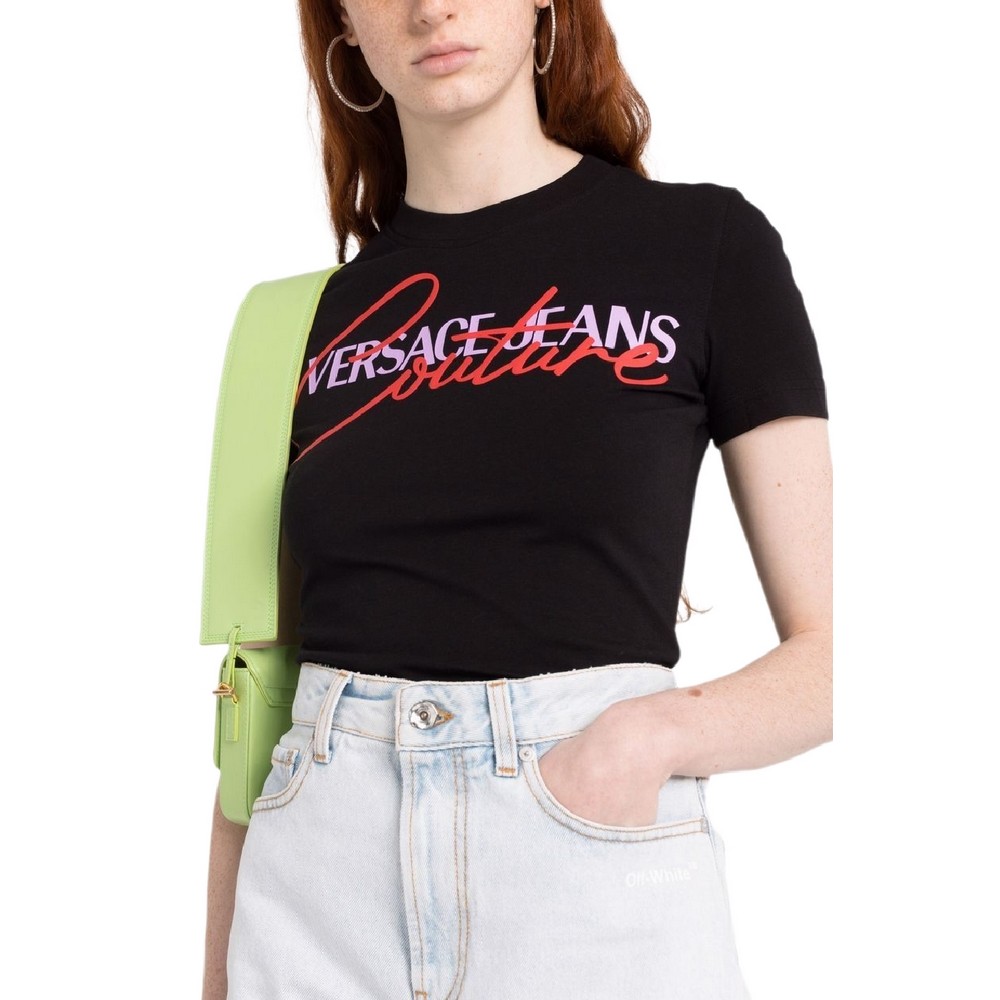 T-SHIRT PRINT LOGORUBBER ΓΥΝΑΙΚΕΙΟ VERSACE JEANS COUTURE BLACK T-SHIRT PRINT LOGORUBBER ΓΥΝΑΙΚΕΙΟ VERSACE JEANS COUTURE BLACK