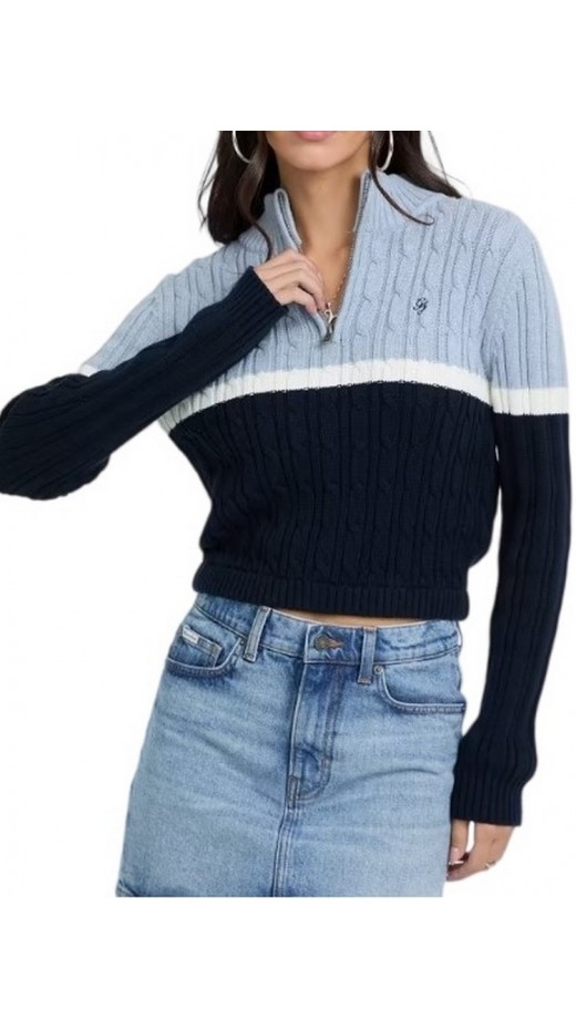 GUESS JEANS LS HALF ZIP CABLE SWTR ΜΠΛΟΥΖΑ ΠΛΕΚΤΗ ΓΥΝΑΙΚΕΙΑ BLUE