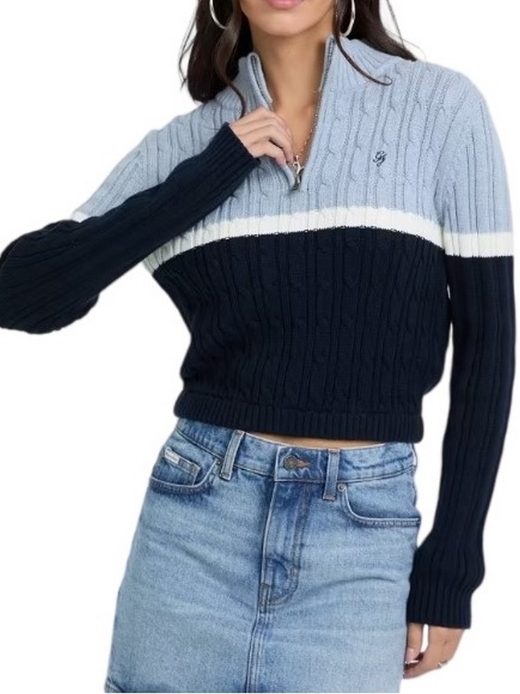 GUESS JEANS LS HALF ZIP CABLE SWTR ΜΠΛΟΥΖΑ ΠΛΕΚΤΗ ΓΥΝΑΙΚΕΙΑ BLUE