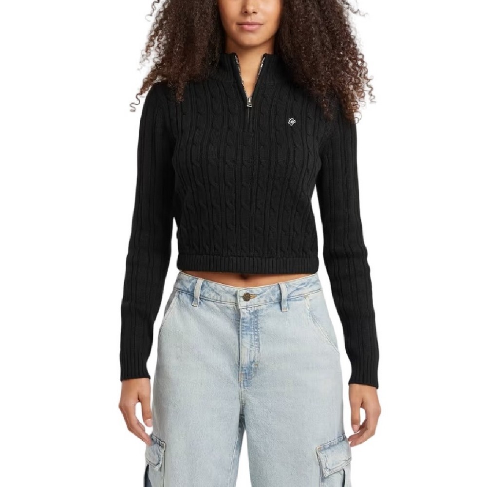 GUESS JEANS LS HALF ZIP CABLE SWTR ΜΠΛΟΥΖΑ ΠΛΕΚΤΗ ΓΥΝΑΙΚΕΙΑ BLACK