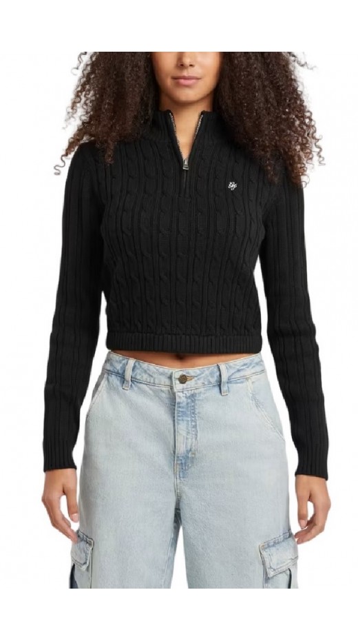 GUESS JEANS LS HALF ZIP CABLE SWTR ΜΠΛΟΥΖΑ ΠΛΕΚΤΗ ΓΥΝΑΙΚΕΙΑ BLACK