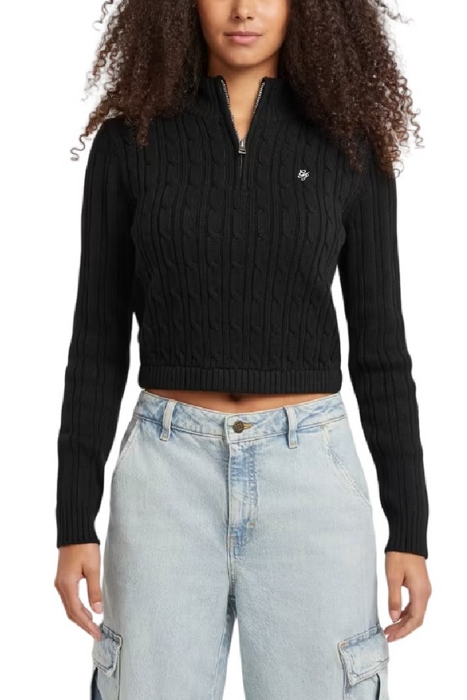 GUESS JEANS LS HALF ZIP CABLE SWTR ΜΠΛΟΥΖΑ ΠΛΕΚΤΗ ΓΥΝΑΙΚΕΙΑ BLACK
