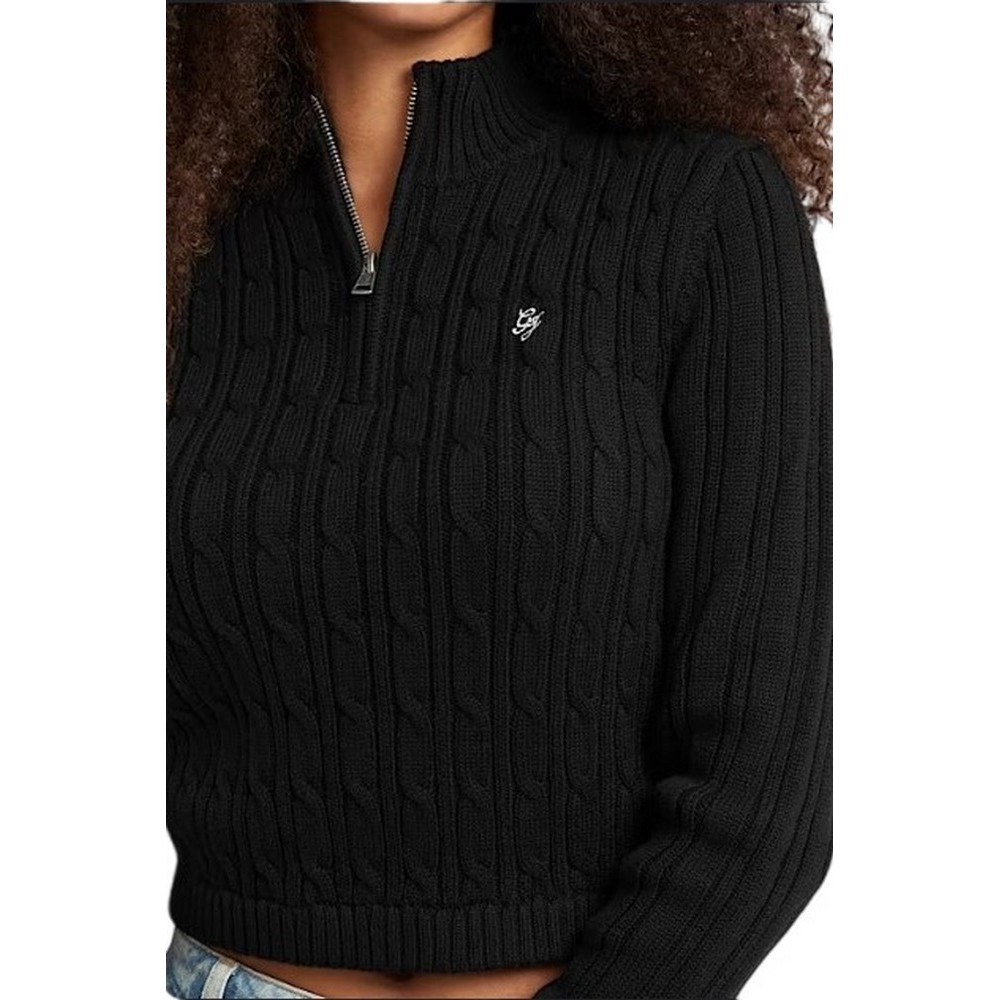 GUESS JEANS LS HALF ZIP CABLE SWTR ΜΠΛΟΥΖΑ ΠΛΕΚΤΗ ΓΥΝΑΙΚΕΙΑ BLACK