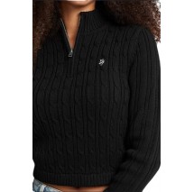 GUESS JEANS LS HALF ZIP CABLE SWTR ΜΠΛΟΥΖΑ ΠΛΕΚΤΗ ΓΥΝΑΙΚΕΙΑ BLACK