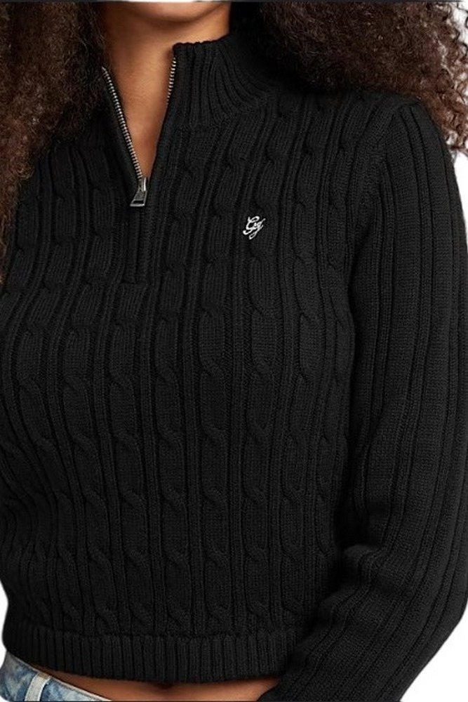 GUESS JEANS LS HALF ZIP CABLE SWTR ΜΠΛΟΥΖΑ ΠΛΕΚΤΗ ΓΥΝΑΙΚΕΙΑ BLACK
