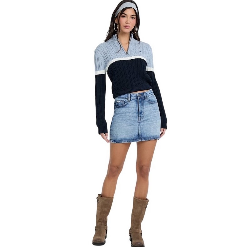 GUESS JEANS LS HALF ZIP CABLE SWTR ΜΠΛΟΥΖΑ ΠΛΕΚΤΗ ΓΥΝΑΙΚΕΙΑ BLUE