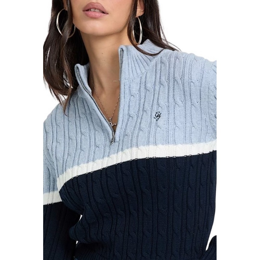 GUESS JEANS LS HALF ZIP CABLE SWTR ΜΠΛΟΥΖΑ ΠΛΕΚΤΗ ΓΥΝΑΙΚΕΙΑ BLUE