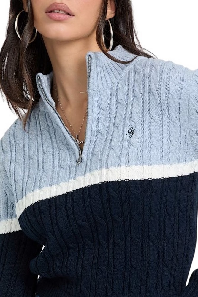 GUESS JEANS LS HALF ZIP CABLE SWTR ΜΠΛΟΥΖΑ ΠΛΕΚΤΗ ΓΥΝΑΙΚΕΙΑ BLUE