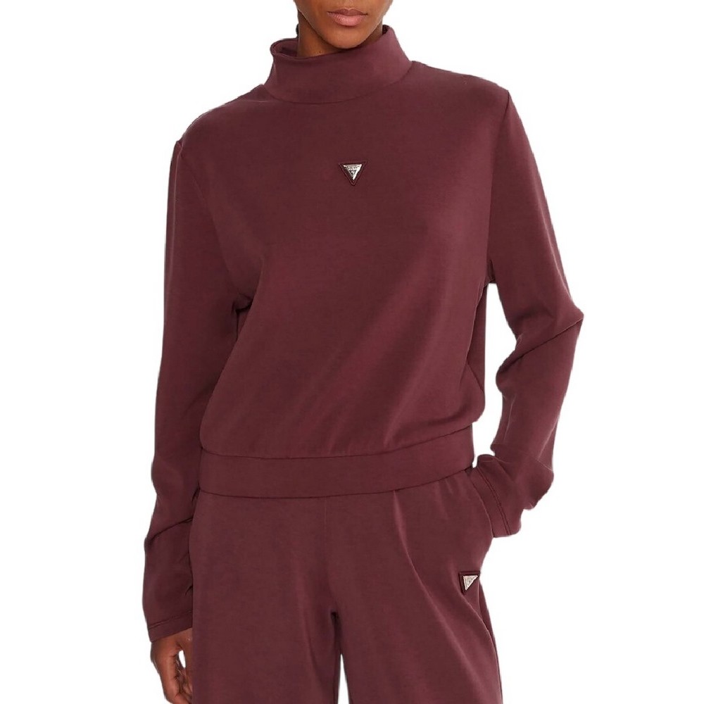 GUESS OLYMPE HIGH NECK SWEATSHIRT ΦΟΥΤΕΡ ΜΠΛΟΥΖΑ ΓΥΝΑΙΚΕΙΑ BORDEAUX