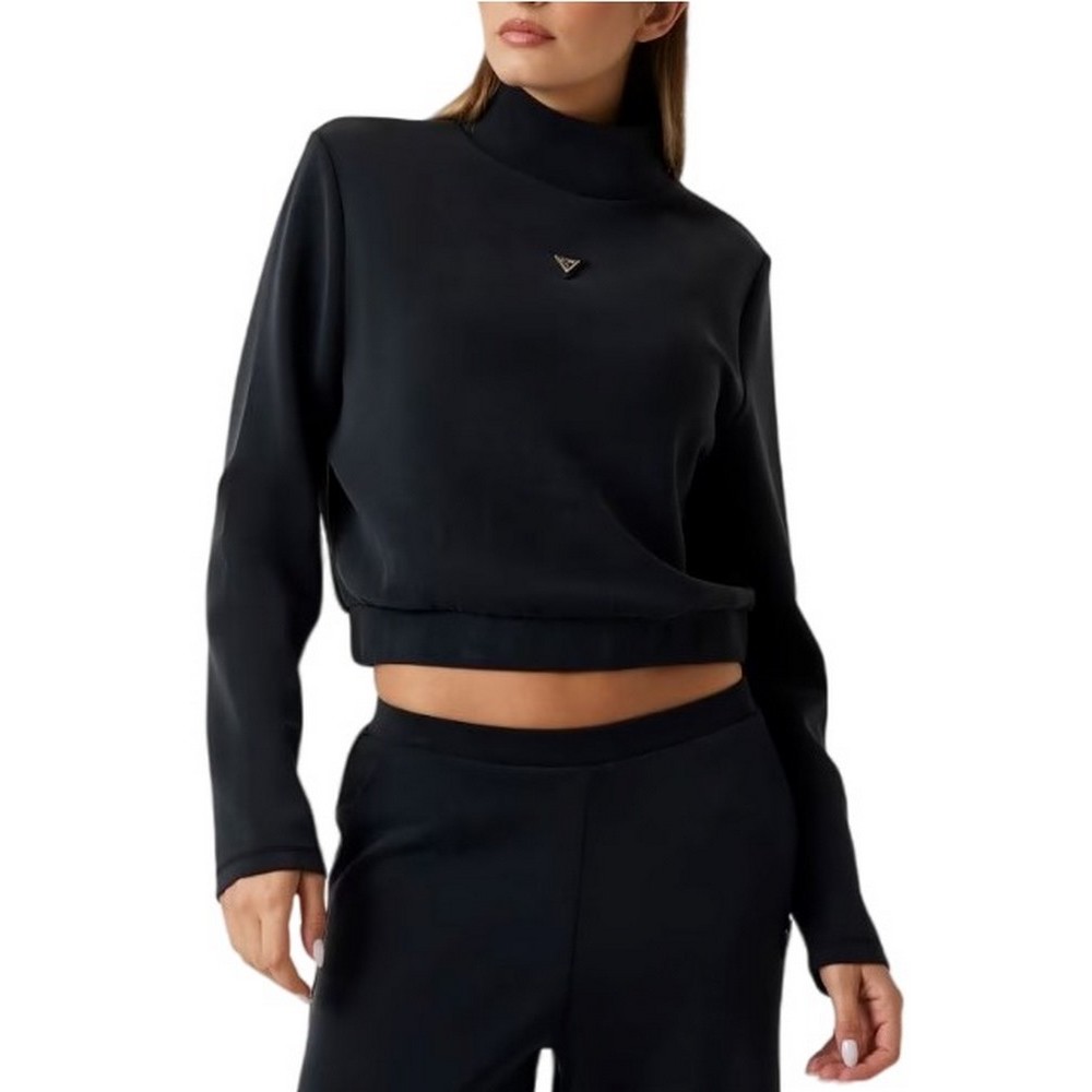 GUESS OLYMPE HIGH NECK SWEATSHIRT ΦΟΥΤΕΡ ΜΠΛΟΥΖΑ ΓΥΝΑΙΚΕΙΑ BLACK