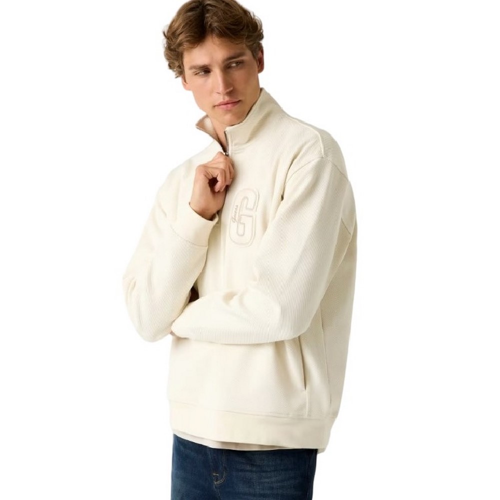 GUESS HARRIS TWILL ZIP MOCK NECK ΦΟΥΤΕΡ ΜΠΛΟΥΖΑ ΑΝΔΡΙΚΗ ECRU