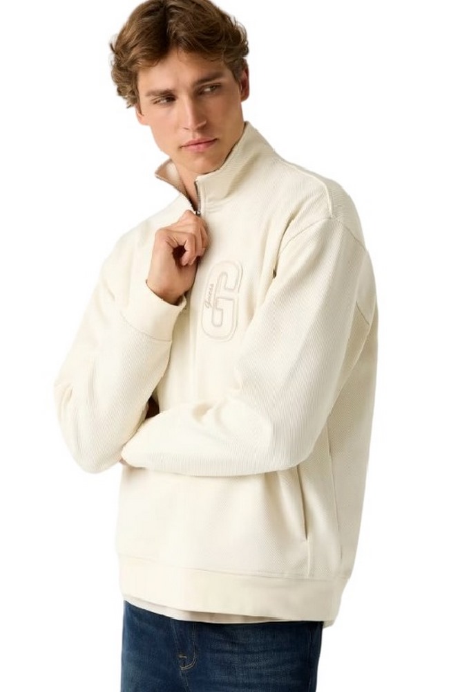 GUESS HARRIS TWILL ZIP MOCK NECK ΦΟΥΤΕΡ ΜΠΛΟΥΖΑ ΑΝΔΡΙΚΗ ECRU