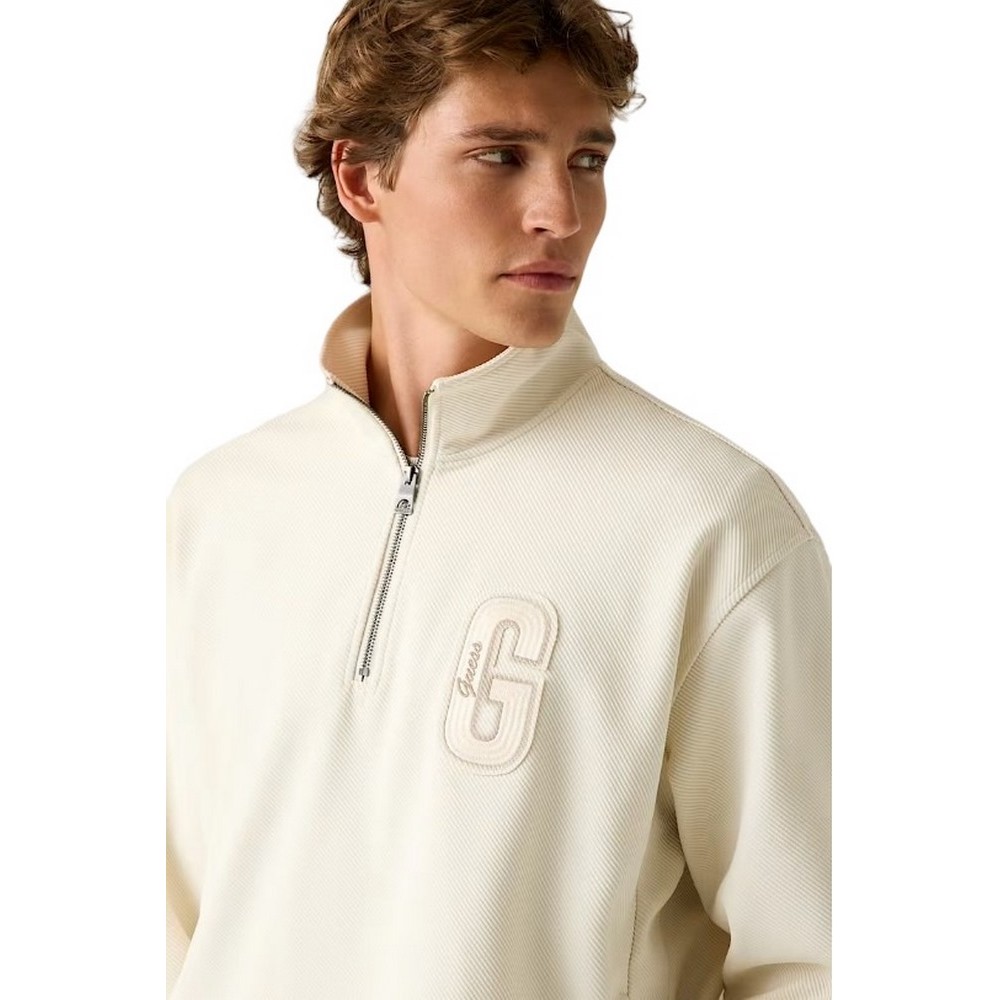 GUESS HARRIS TWILL ZIP MOCK NECK ΦΟΥΤΕΡ ΜΠΛΟΥΖΑ ΑΝΔΡΙΚΗ ECRU