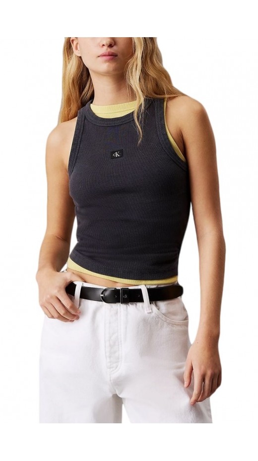 CALVIN KLEIN JEANS WASHED WOVEN LABEL RIB TANK TOP ΤΟΠ ΓΥΝΑΙΚΕΙΟ WASHED BLACK