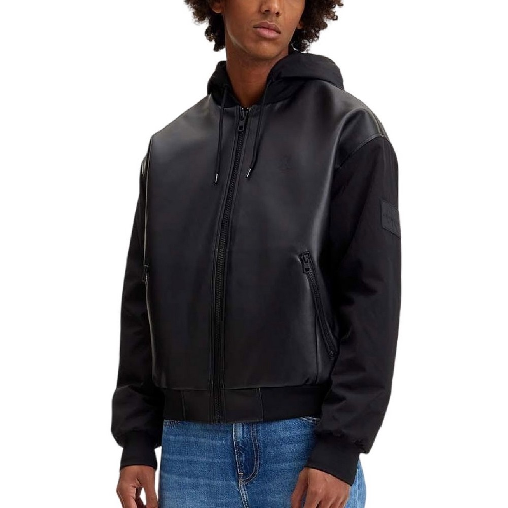 CALVIN KLEIN FAUX LEATHER BOMBER JACKET ΜΠΟΥΦΑΝ ΑΝΔΡΙΚΟ BLACK