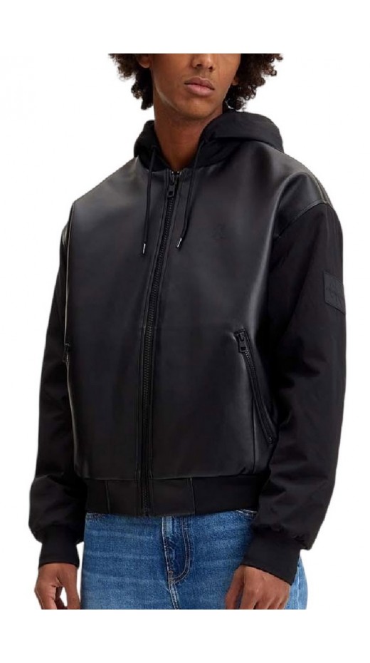 CALVIN KLEIN FAUX LEATHER BOMBER JACKET ΜΠΟΥΦΑΝ ΑΝΔΡΙΚΟ BLACK