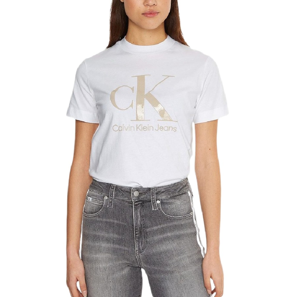 CALVIN KLEIN JEANS GEL MONOGRAM LOGO TEE T-SHIRT ΓΥΝΑΙΚΕΙΟ WHITE