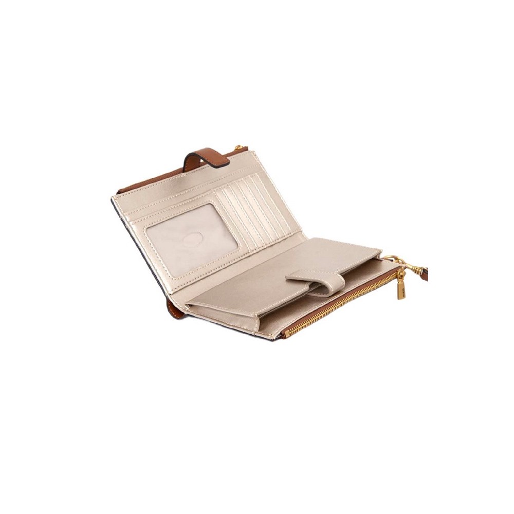 GUESS Borsa Organizer Laurel SLK Doppia Zip - Cognac - Portafoglio Con Scomparto Per Smartphone