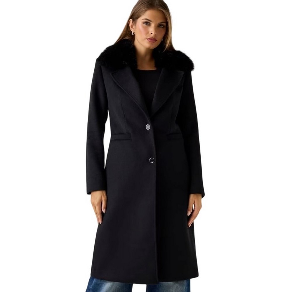 GUESS KAROLE FUR COLLAR COAT ΠΑΛΤΟ ΓΥΝΑΙΚΕΙΟ BLACK