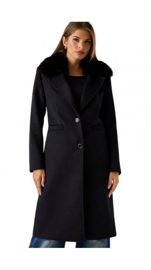 GUESS KAROLE FUR COLLAR COAT ΠΑΛΤΟ ΓΥΝΑΙΚΕΙΟ BLACK