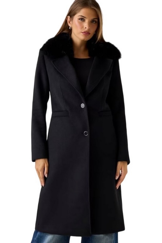GUESS KAROLE FUR COLLAR COAT ΠΑΛΤΟ ΓΥΝΑΙΚΕΙΟ BLACK