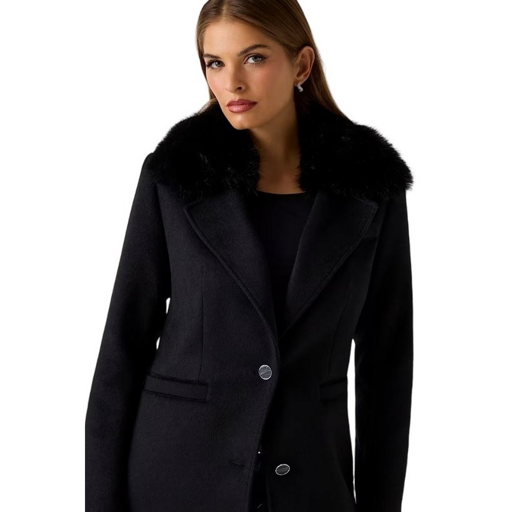 GUESS KAROLE FUR COLLAR COAT ΠΑΛΤΟ ΓΥΝΑΙΚΕΙΟ BLACK