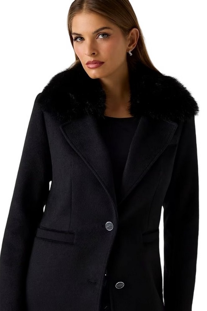 GUESS KAROLE FUR COLLAR COAT ΠΑΛΤΟ ΓΥΝΑΙΚΕΙΟ BLACK