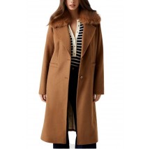 GUESS KAROLE FUR COLLAR COAT ΠΑΛΤΟ ΓΥΝΑΙΚΕΙΟ COGNAC