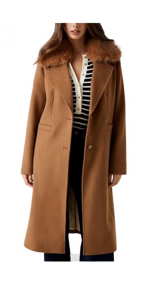 GUESS KAROLE FUR COLLAR COAT ΠΑΛΤΟ ΓΥΝΑΙΚΕΙΟ COGNAC