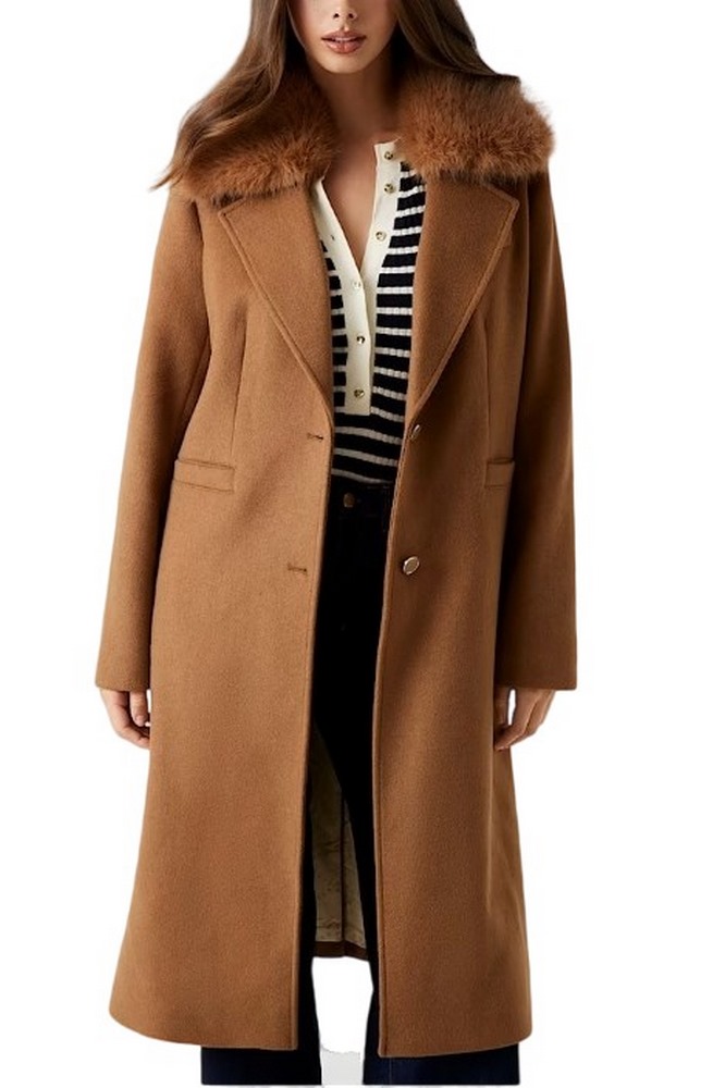 GUESS KAROLE FUR COLLAR COAT ΠΑΛΤΟ ΓΥΝΑΙΚΕΙΟ COGNAC