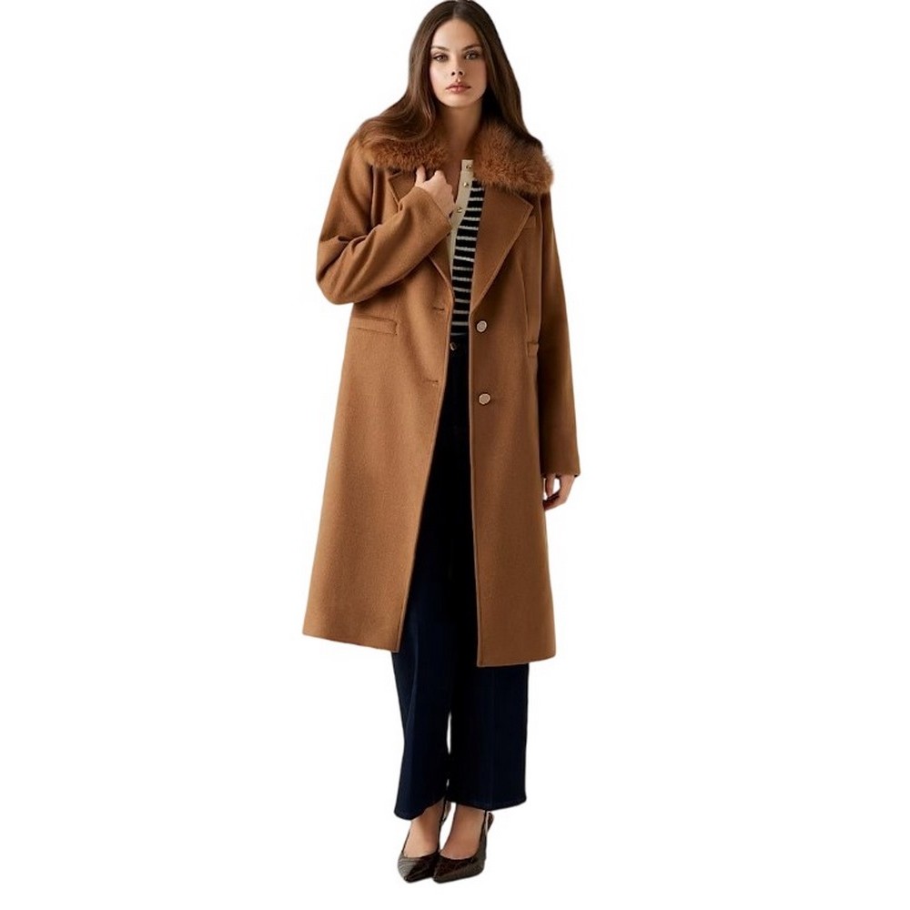 GUESS KAROLE FUR COLLAR COAT ΠΑΛΤΟ ΓΥΝΑΙΚΕΙΟ COGNAC