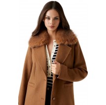 GUESS KAROLE FUR COLLAR COAT ΠΑΛΤΟ ΓΥΝΑΙΚΕΙΟ COGNAC