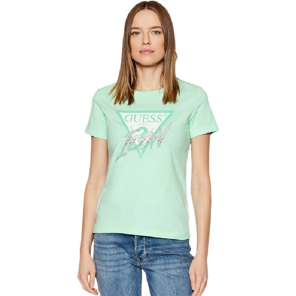 T-SHIRT TRIANGLE LOGO ICON  ΓΥΝΑΙΚΕΙΟ GUESS MINT