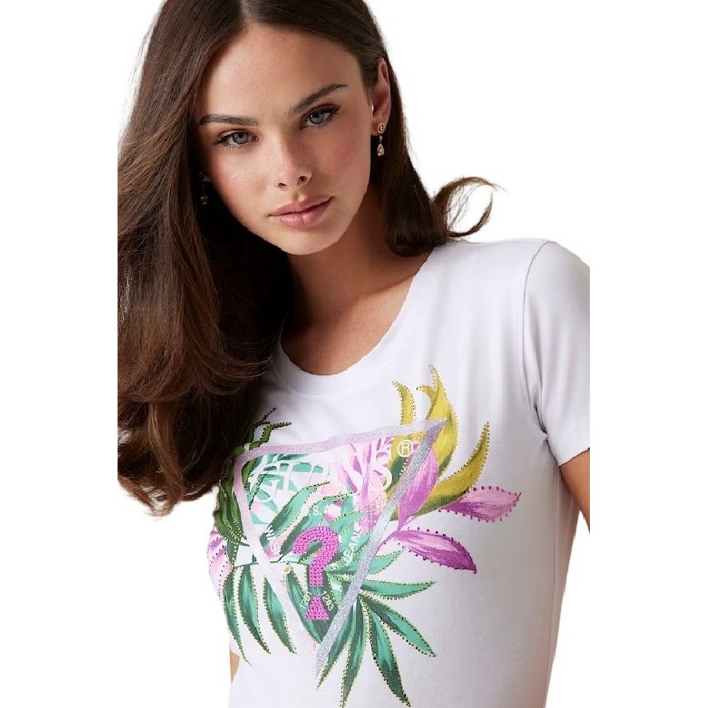 GUESS LEAF TRIANGLE TEE T-SHIRT ΜΠΛΟΥΖΑ ΓΥΝΑΙΚΕΙΑ WHITE