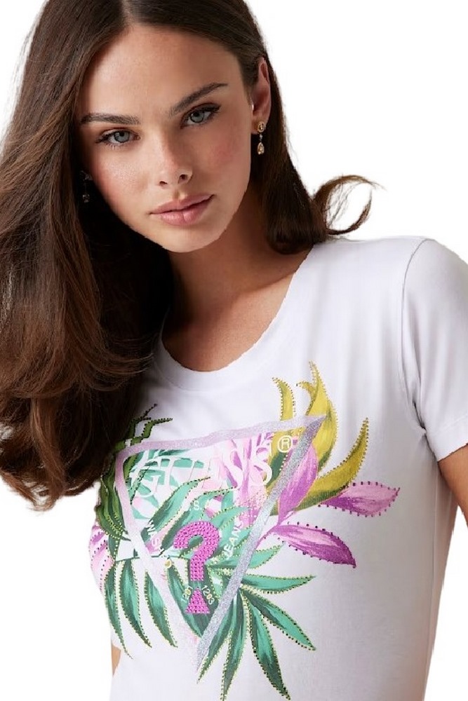 GUESS LEAF TRIANGLE TEE T-SHIRT ΜΠΛΟΥΖΑ ΓΥΝΑΙΚΕΙΑ WHITE