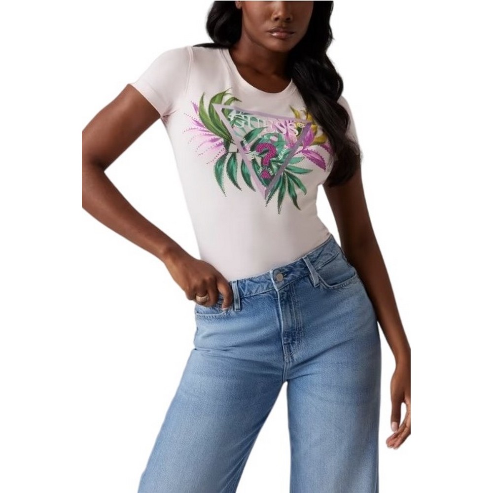 GUESS LEAF TRIANGLE TEE T-SHIRT ΜΠΛΟΥΖΑ ΓΥΝΑΙΚΕΙΑ ROSE