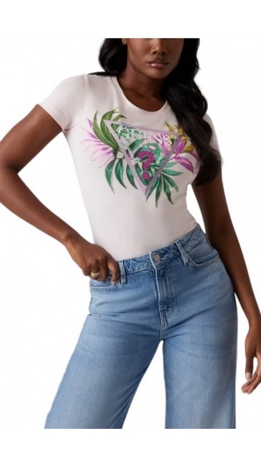 GUESS LEAF TRIANGLE TEE T-SHIRT ΜΠΛΟΥΖΑ ΓΥΝΑΙΚΕΙΑ ROSE