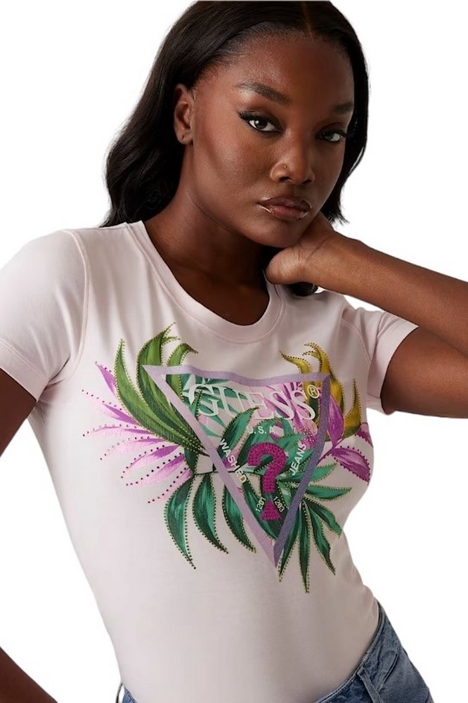 GUESS LEAF TRIANGLE TEE T-SHIRT ΜΠΛΟΥΖΑ ΓΥΝΑΙΚΕΙΑ ROSE