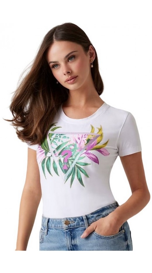 GUESS LEAF TRIANGLE TEE T-SHIRT ΜΠΛΟΥΖΑ ΓΥΝΑΙΚΕΙΑ WHITE