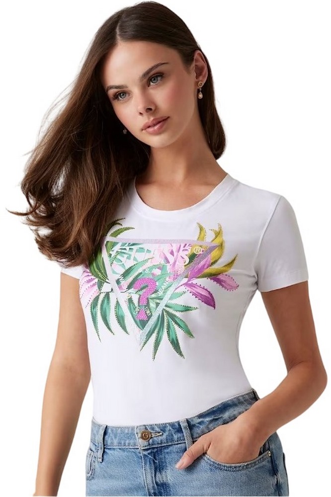 GUESS LEAF TRIANGLE TEE T-SHIRT ΜΠΛΟΥΖΑ ΓΥΝΑΙΚΕΙΑ WHITE