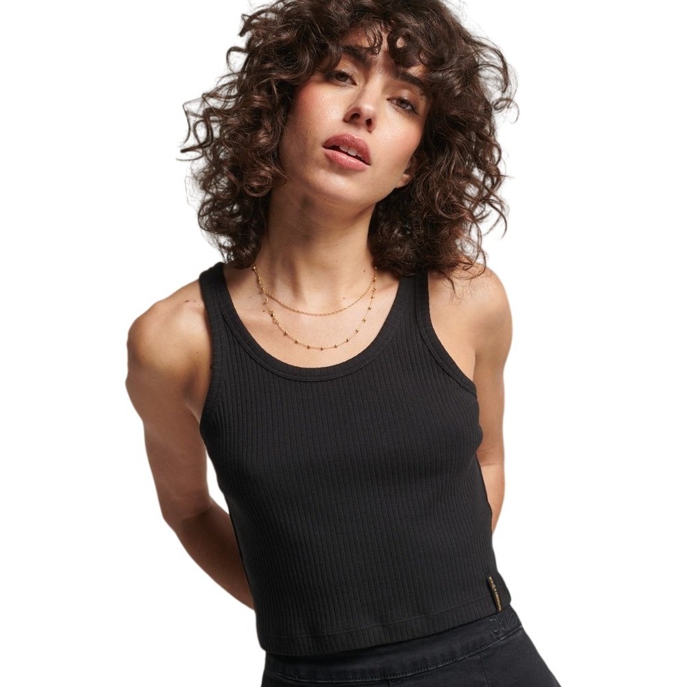 ΜΠΛΟΥΖΑ OVIN VNTAGE CROP RIBBED  VEST ΓΥΝΑΙΚΕΙΑ SUPERDRY BLACK