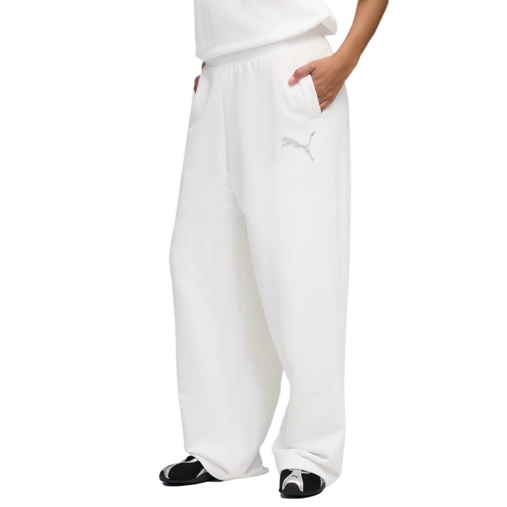 PUMA ESS GRAPHIC LEO LUXE BEDAZZLED SLOUCHY PANTS ΦΟΡΜΑ ΠΑΝΤΕΛΟΝΙ ΓΥΝΑΙΚΕΙΟ WHITE