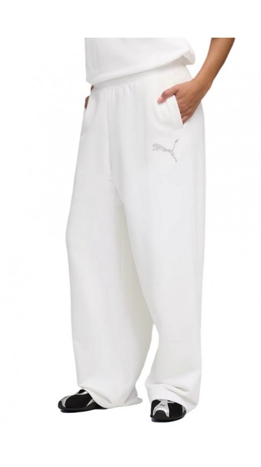 PUMA ESS GRAPHIC LEO LUXE BEDAZZLED SLOUCHY PANTS ΦΟΡΜΑ ΠΑΝΤΕΛΟΝΙ ΓΥΝΑΙΚΕΙΟ WHITE