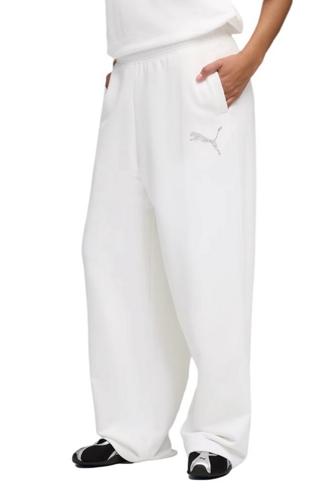 PUMA ESS GRAPHIC LEO LUXE BEDAZZLED SLOUCHY PANTS ΦΟΡΜΑ ΠΑΝΤΕΛΟΝΙ ΓΥΝΑΙΚΕΙΟ WHITE